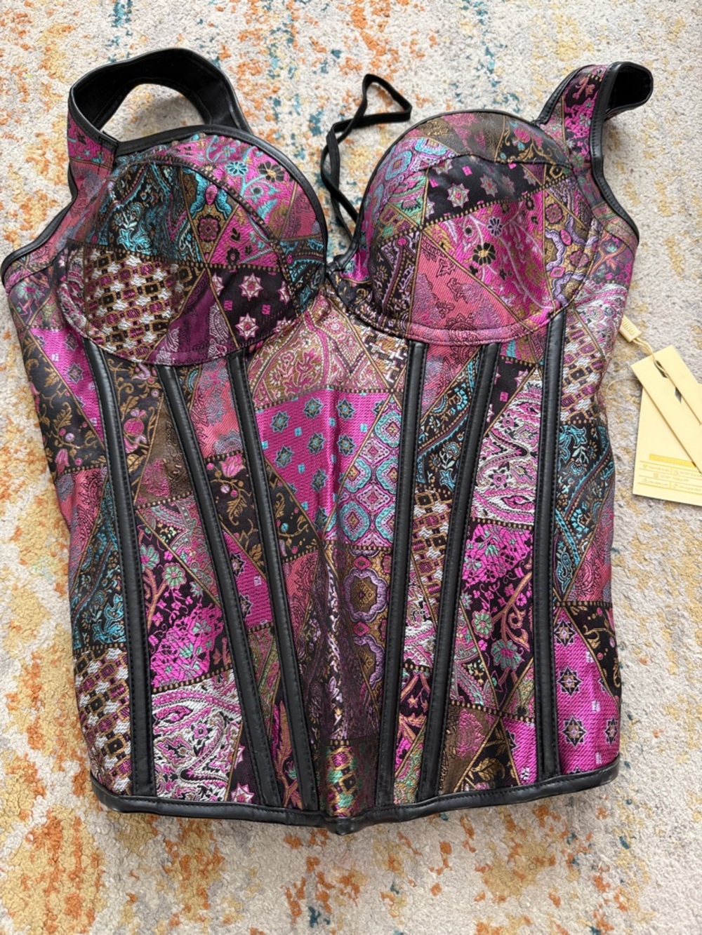 Women’s Patchwork Bustier Top in Fuchsia and Teal